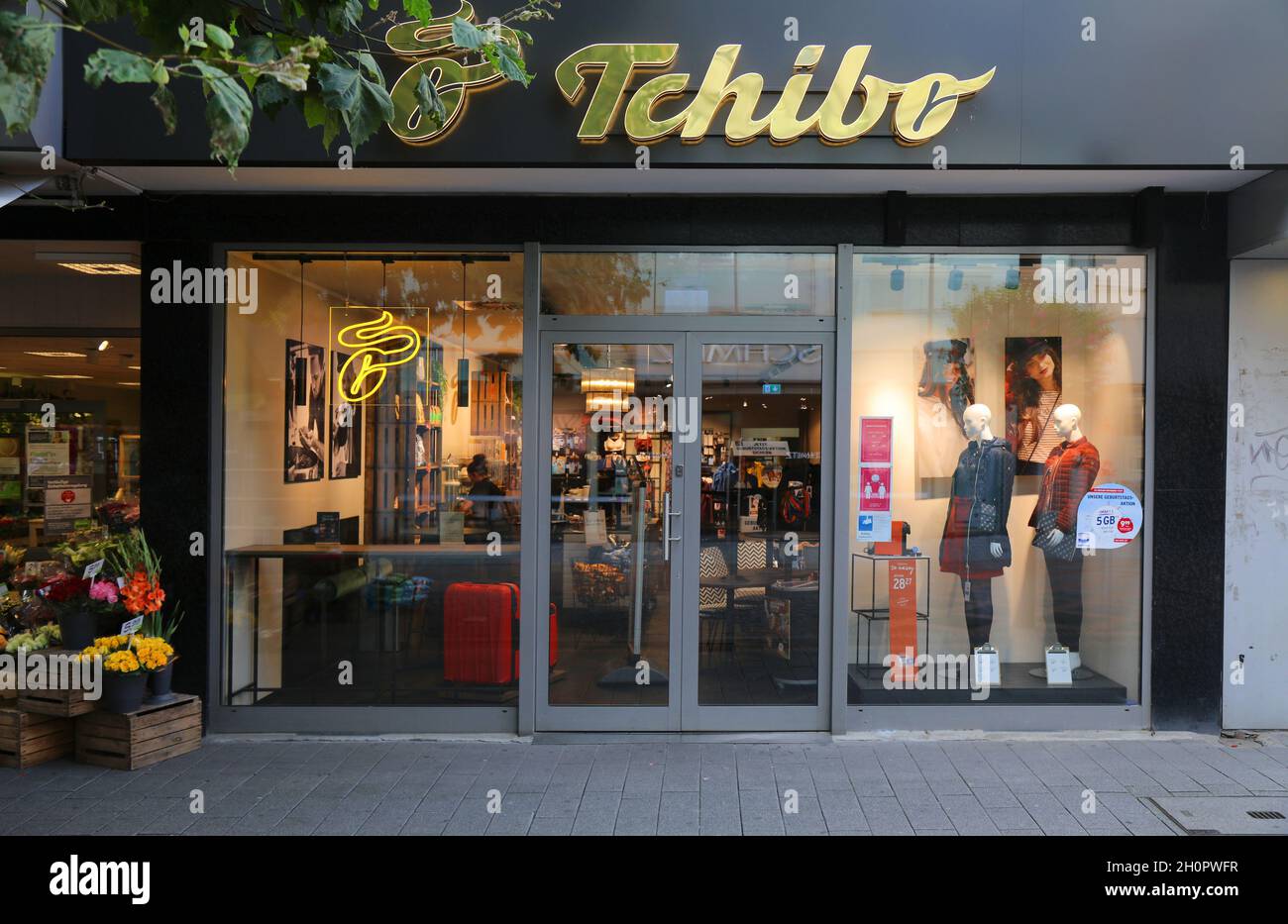 GELSENKIRCHEN, GERMANY - SEPTEMBER 17, 2020: Tchibo clothes and house wares store in Gelsenkirchen. Total retail sales in Germany amounted to 450 bill Stock Photo