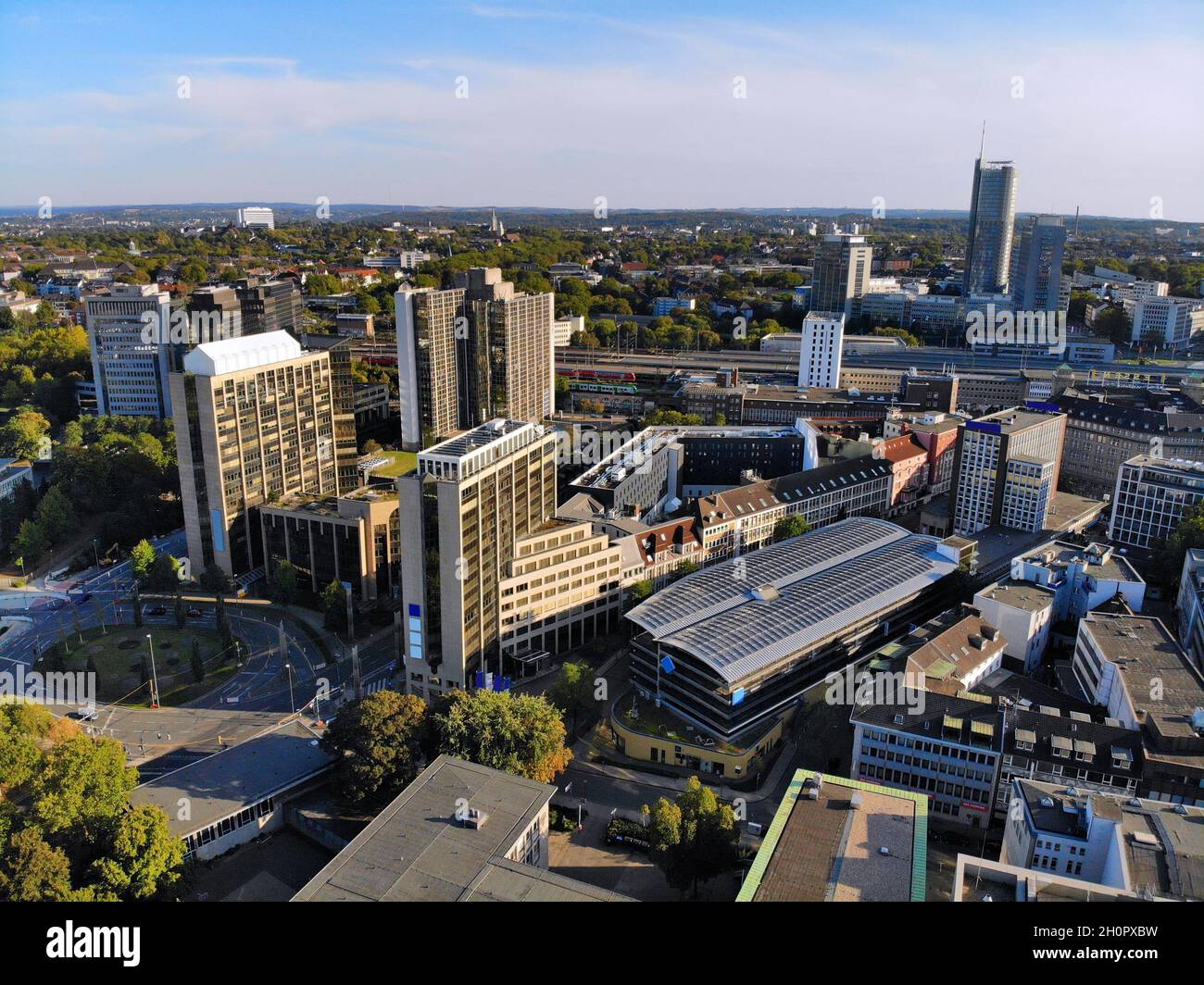 Essen City In Ruhr Region Germany Aerial City View Of Downtown Essen 