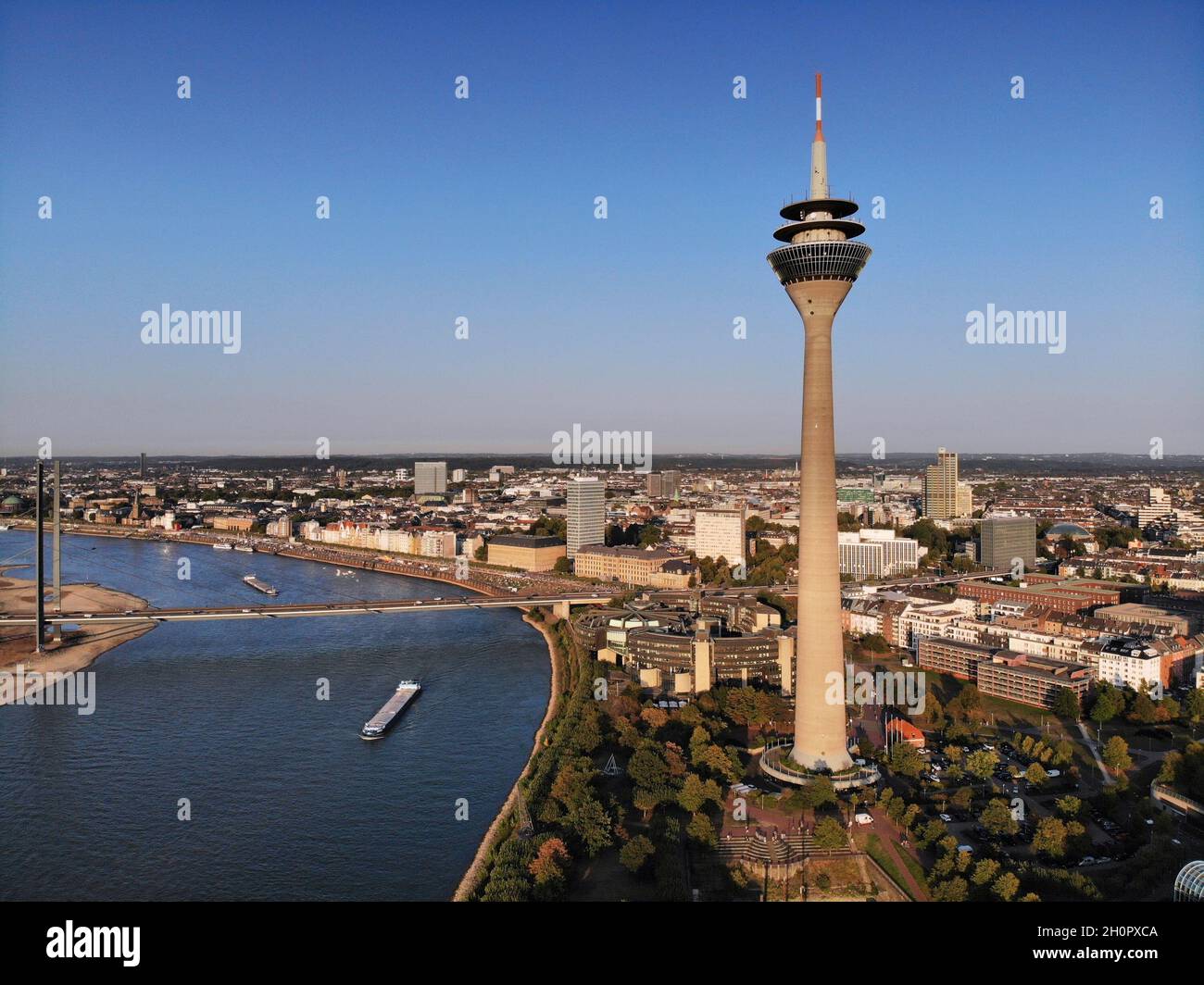Dusseldorf city skyline, Germany. Aerial view of Unterbilk and Dusseldorf city skyline, Germany. Aerial view of Unterbilk and