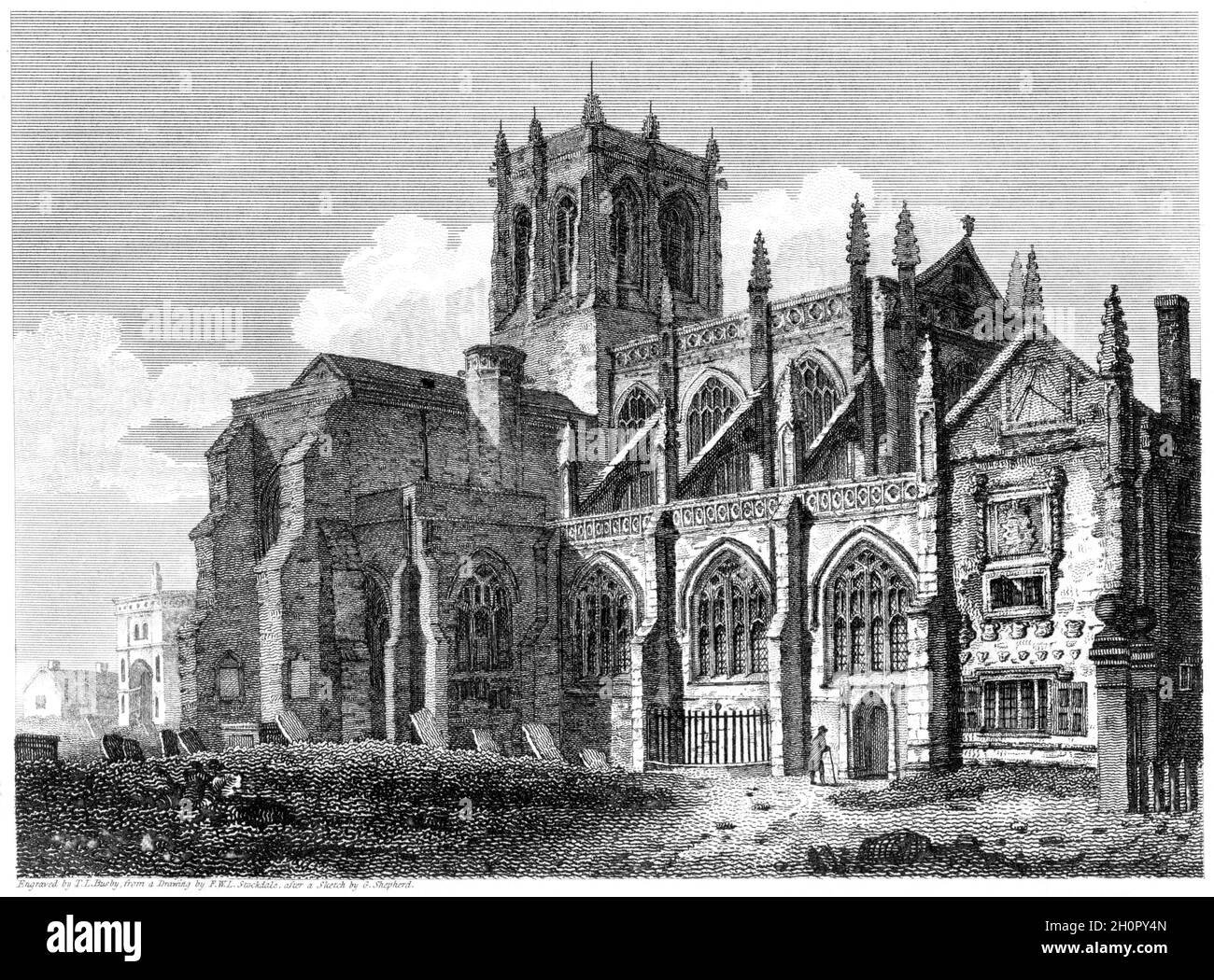 An engraving of St Marys Church, Shuborn (Sherborne)  Dorsetshire UK scanned at high resolution from a book printed in 1812. This image is believed to Stock Photo