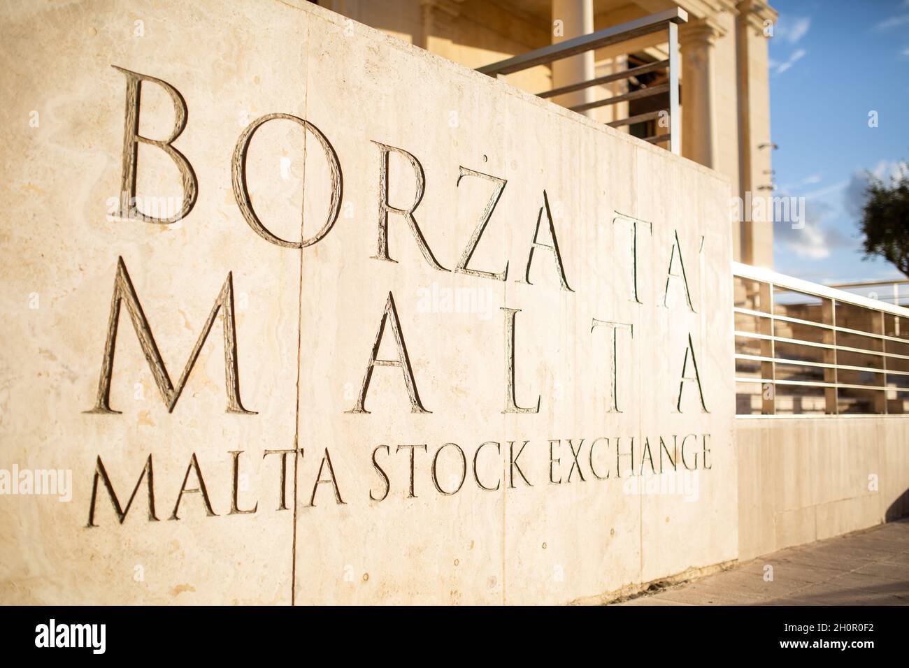 Valletta, Malta - October 9, 2021: Building of Malta Stock Exchange in Valletta, Malta. Stock Photo