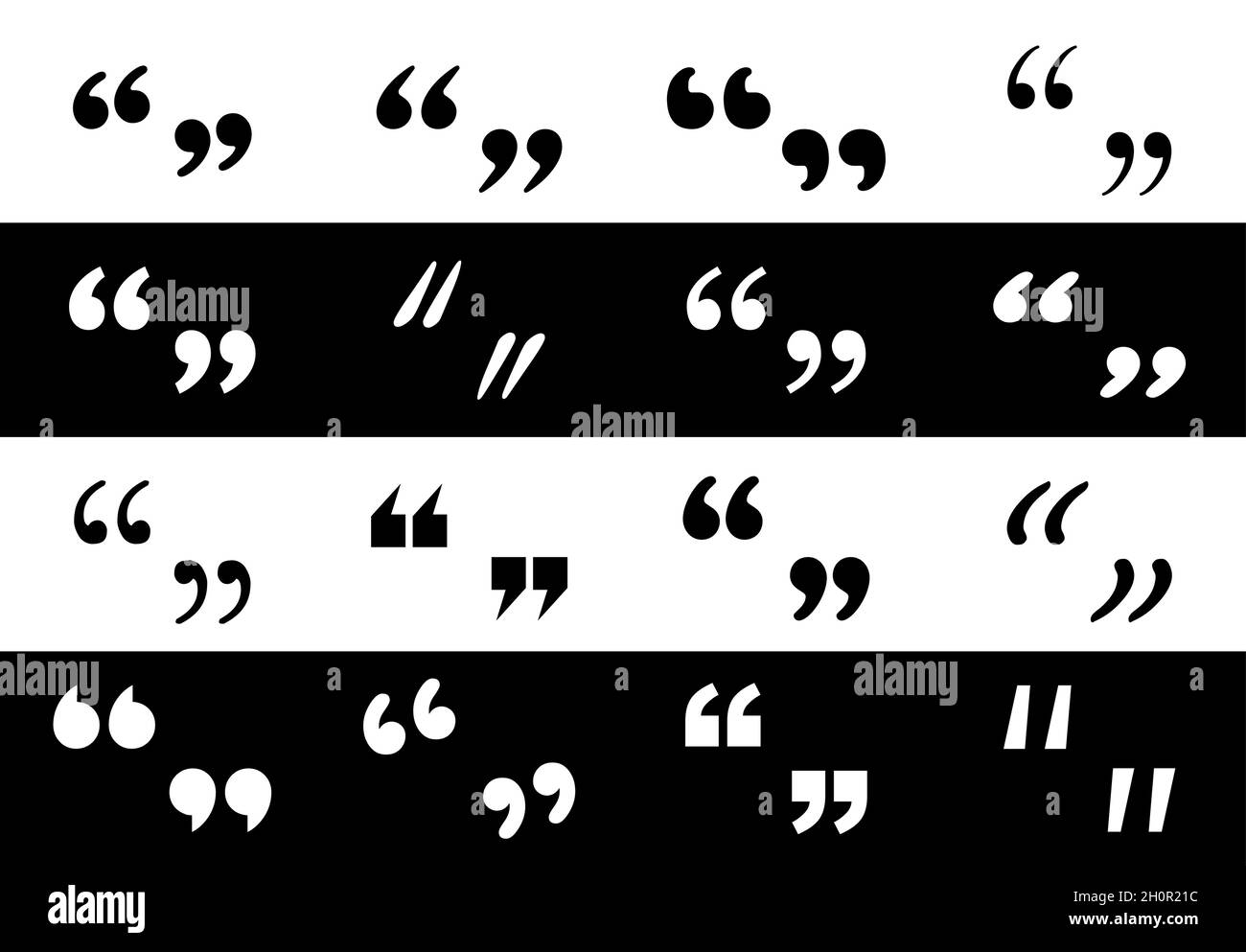 Big Set black different Quotation marks. Quotation marks on white and