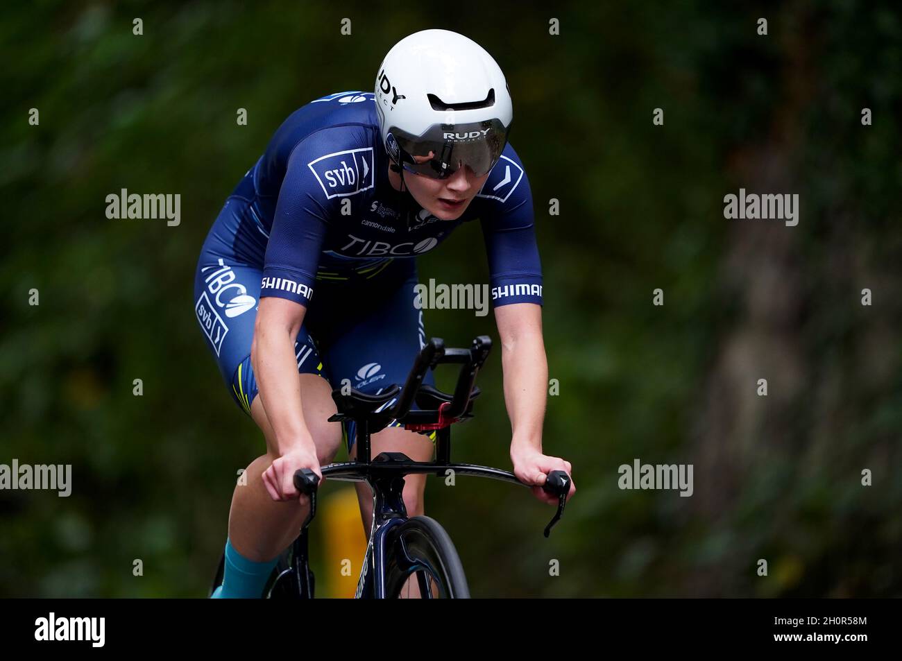 Abi Smith Team of TIBCO-Silicon Valley Bank in action in the Under 23 Women's Time Trial during the British Cycling National Championships Time Trial through Lincoln. Picture date: Thursday October 14, 2021. Stock Photo