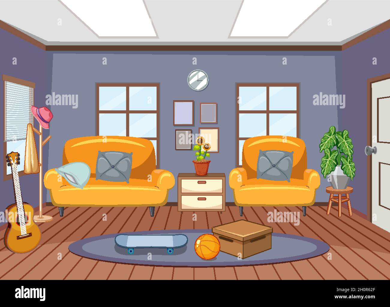 Living room interior design with furnitures illustration Stock Vector ...