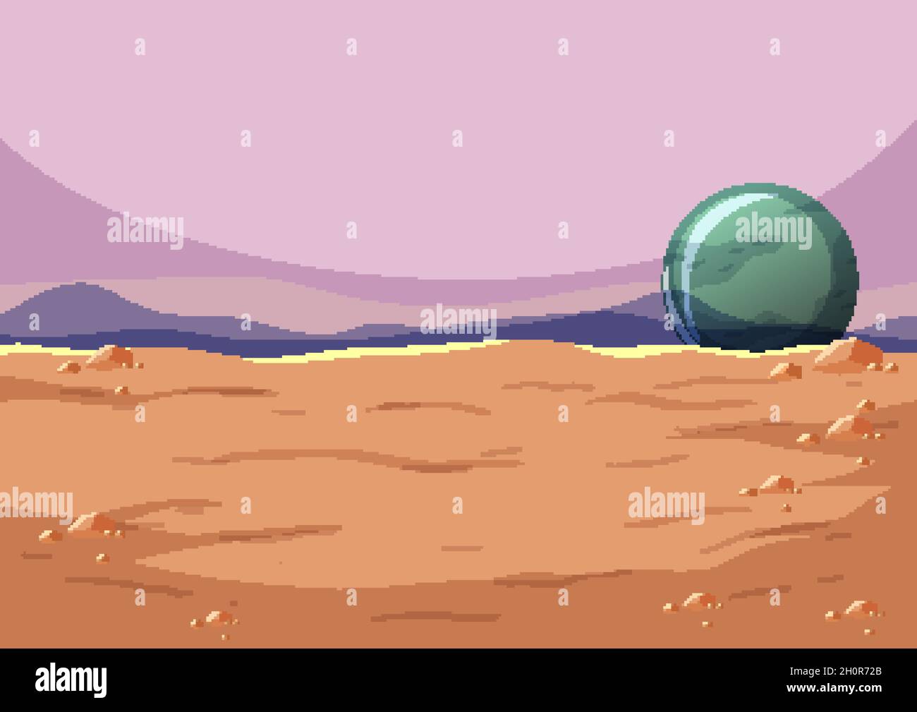 Outer space surface landscape with planet illustration Stock Vector ...