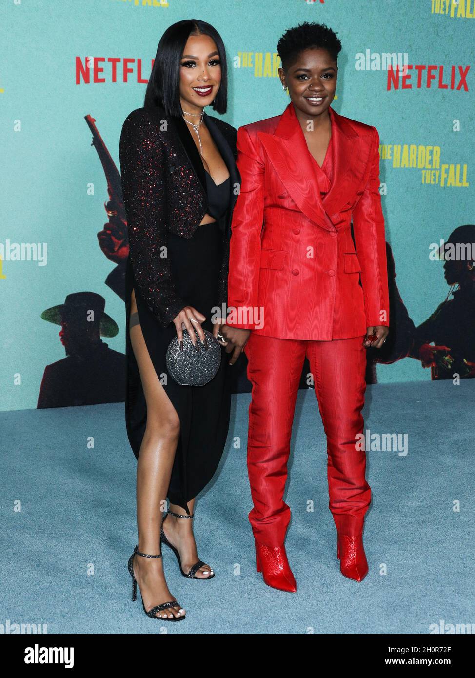 Los Angeles, United States. 13th Oct, 2021. LOS ANGELES, CALIFORNIA, USA - OCTOBER 13: Chris Amore and actress/rapper Bre-Z (Calesha Murray) arrive at the Los Angeles Premiere Of Netflix's 'The Harder They Fall' held at the Shrine Auditorium and Expo Hall on October 13, 2021 in Los Angeles, California, United States. (Photo by Xavier Collin/Image Press Agency/Sipa USA) Credit: Sipa USA/Alamy Live News Stock Photo