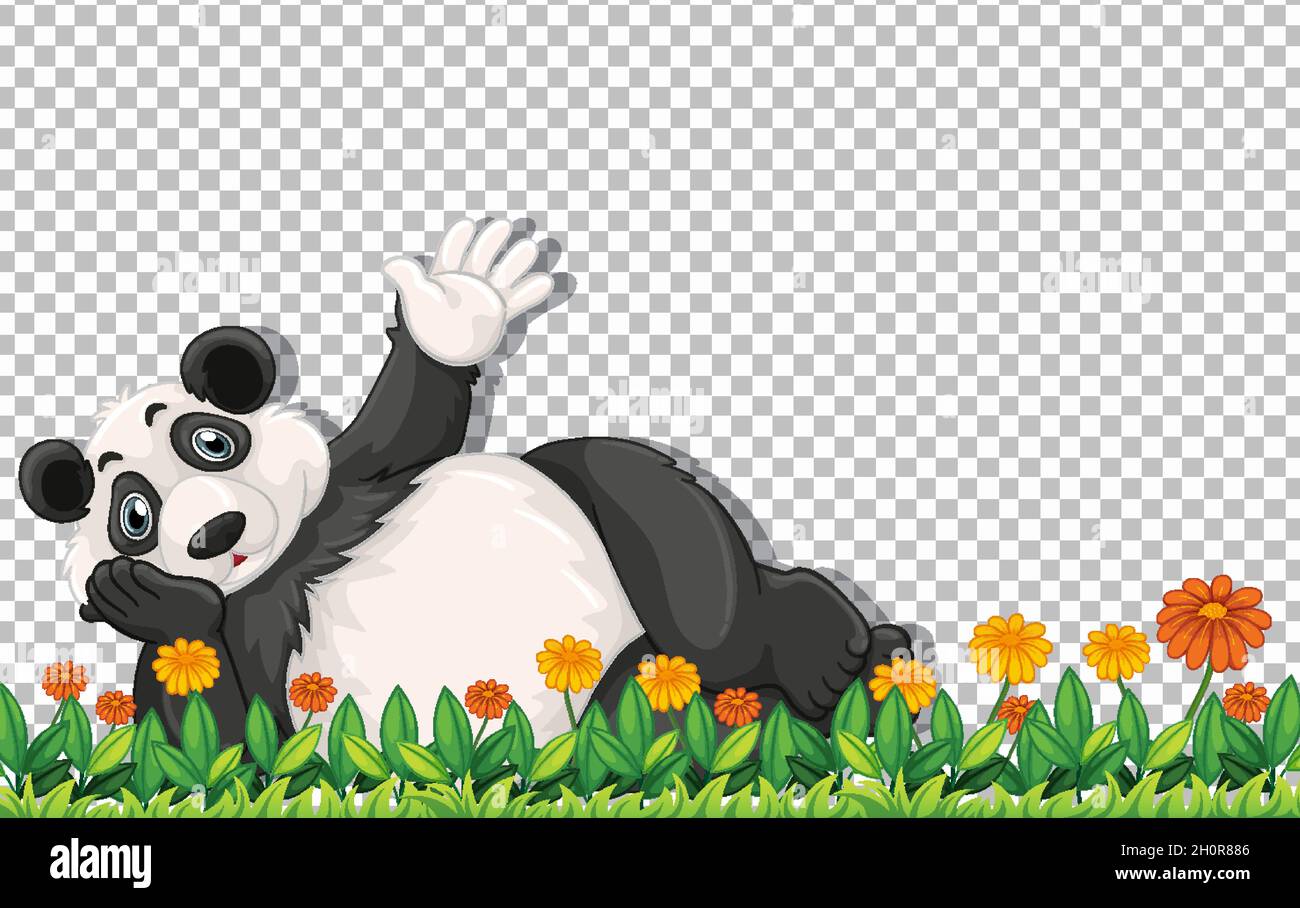 Panda bear laying on green grass on transparent background illustration Stock Vector