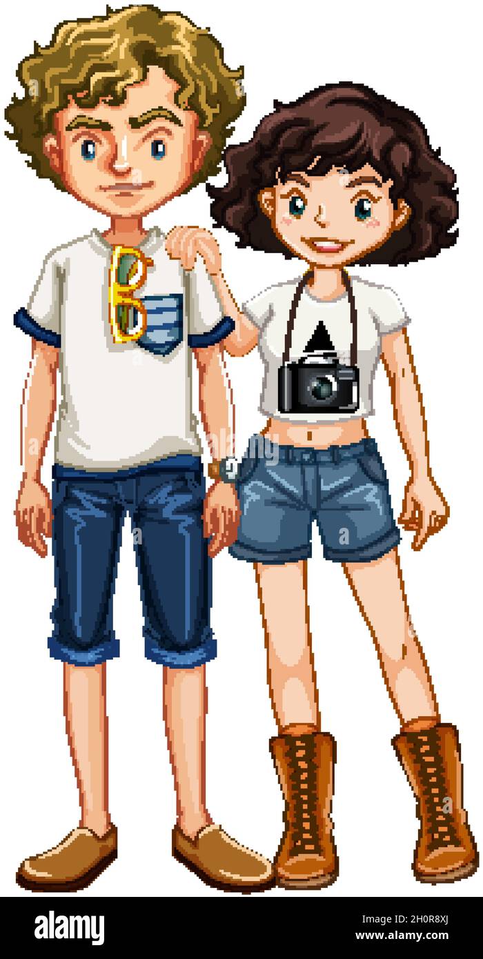 Teenage couple in casual costume illustration Stock Vector Image & Art ...