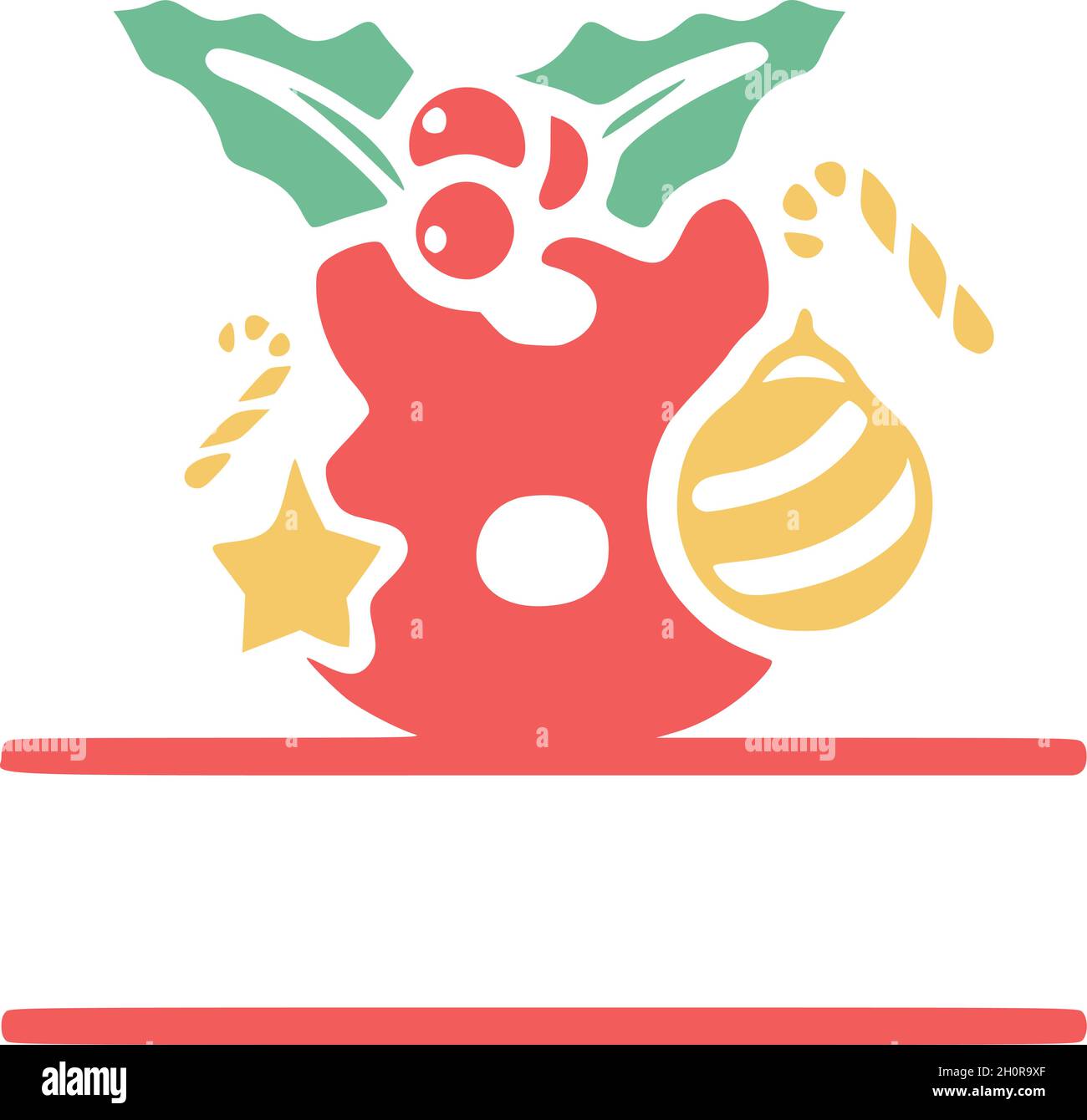 Number 8 is decorated with mistletoe and Christmas elements, personalized monogram, vector logo, emblems or initial design. Stock Vector