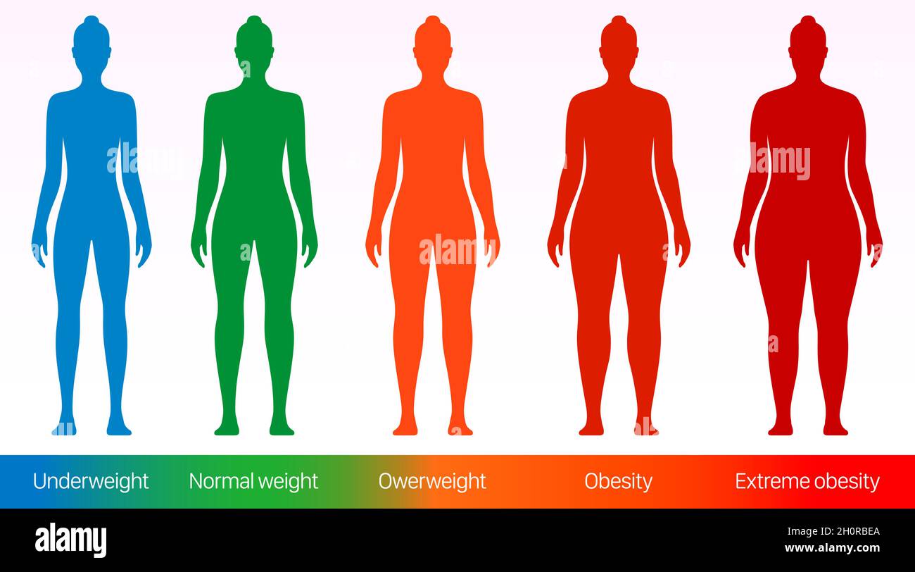 BMI classification chart measurement woman set. Female Body Mass