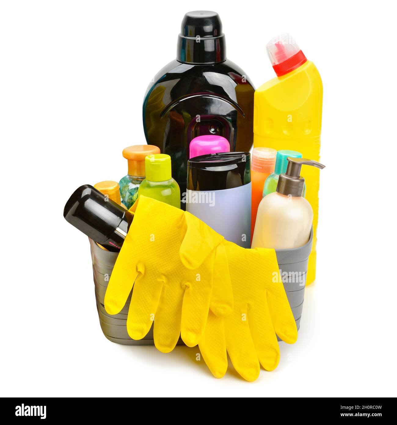 A set of household chemicals isolated on a white background Stock Photo