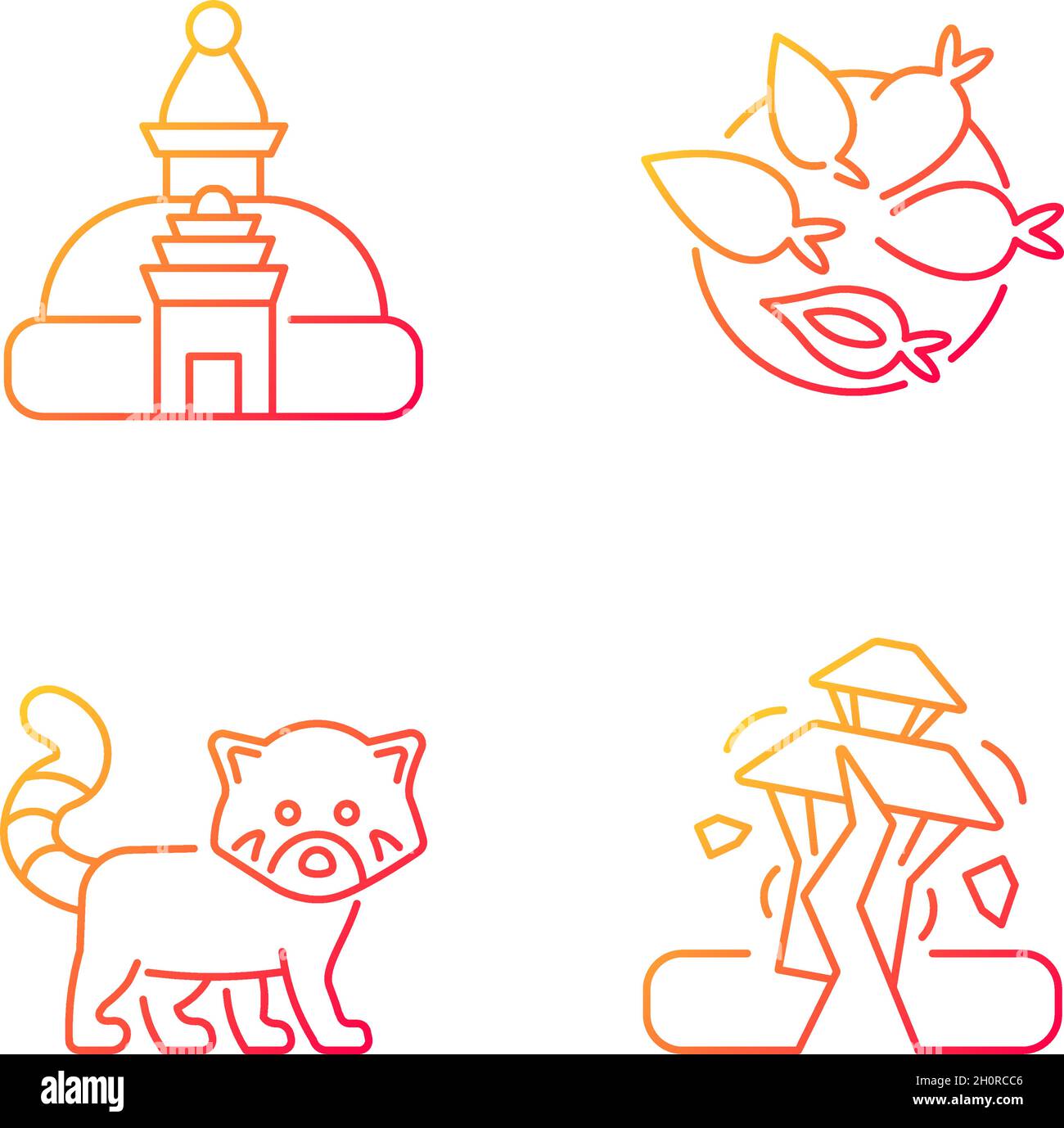 Tourism in Nepal gradient linear vector icons set Stock Vector