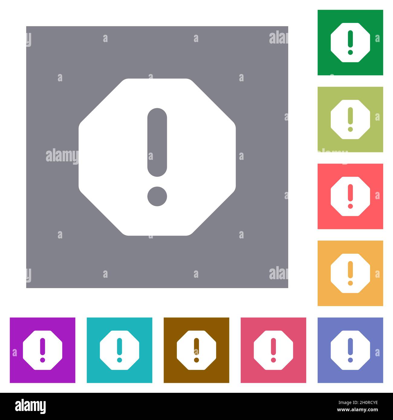 Octagon shaped error sign flat icons on simple color square backgrounds ...