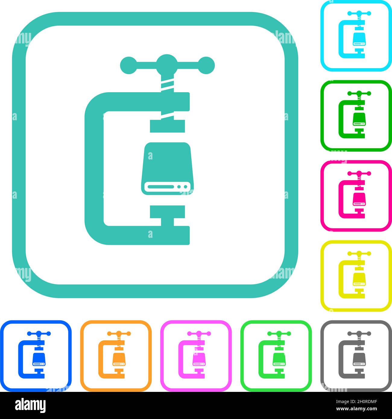 Hard disk compression solid vivid colored flat icons in curved borders ...