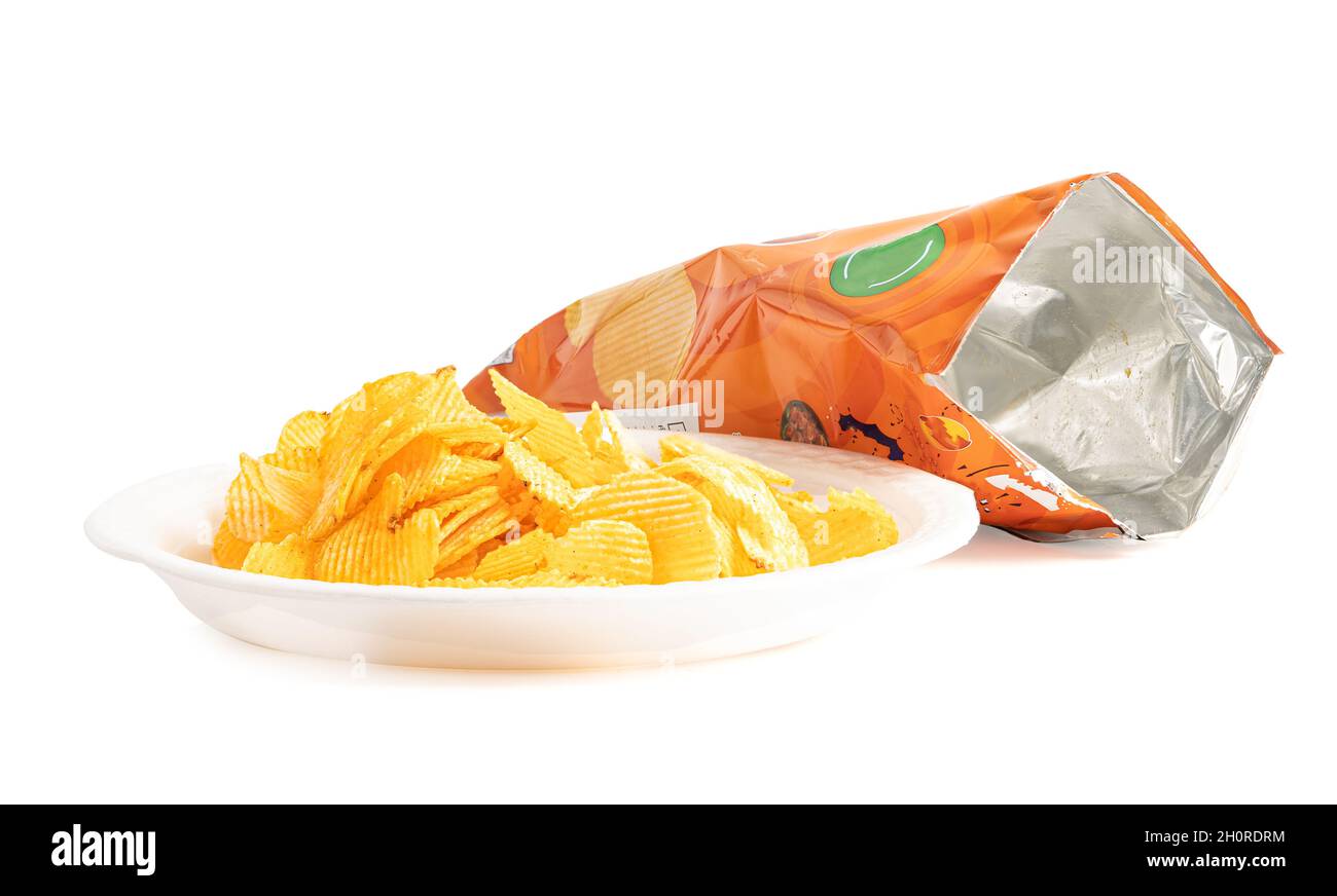 Potato chips, delicious BBQ seasoning spicy for crips, thin slice deep