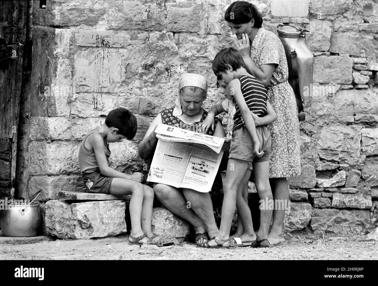 Street Photography, Caprino Bergamasco; village, Italy, 1972, Farmers. Stock Photo