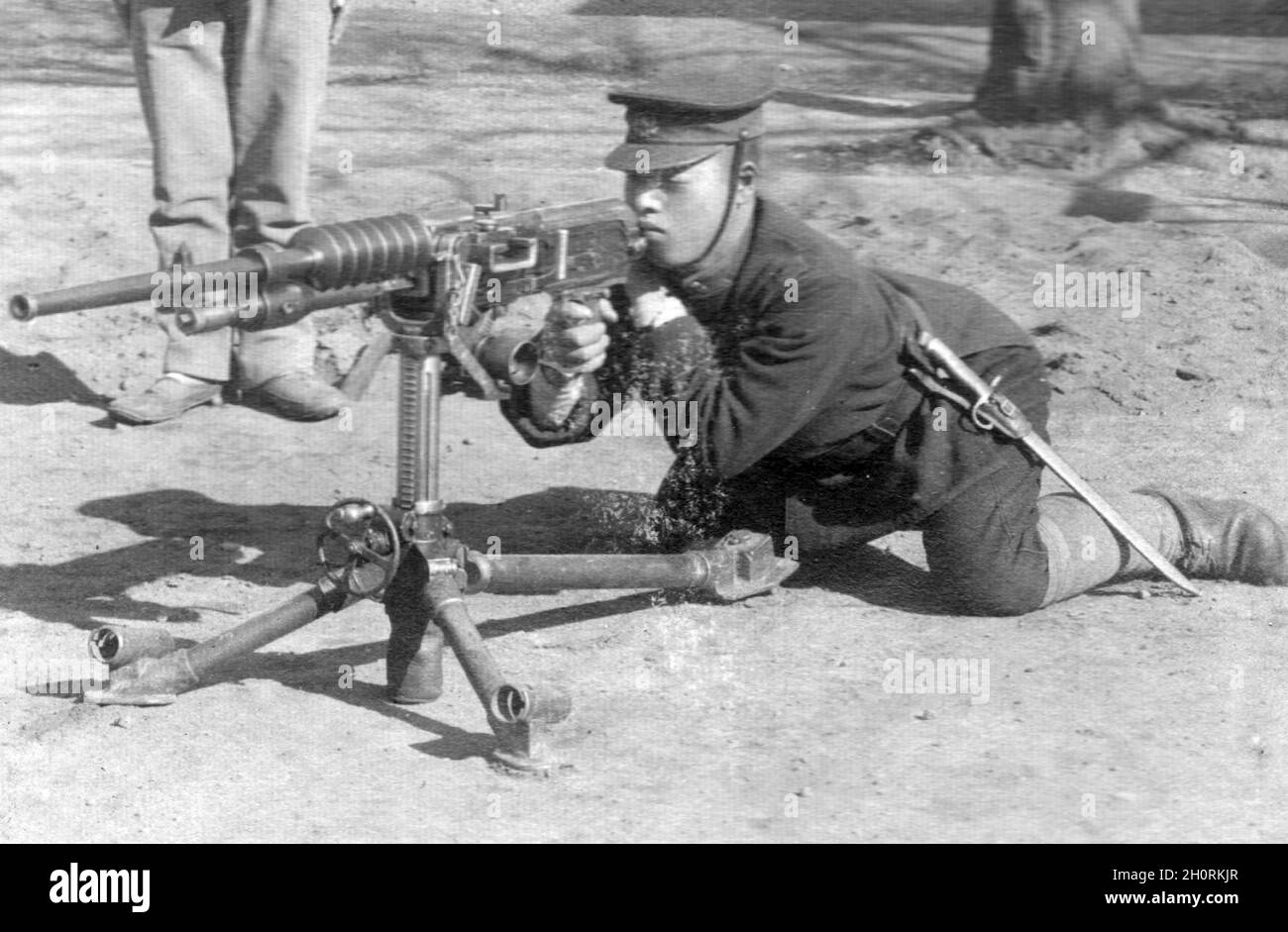 Japanese soldier with machine gun Stock Photo