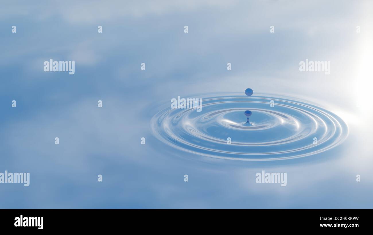 Concept or conceptual blue liquid drop falling in water on background ...
