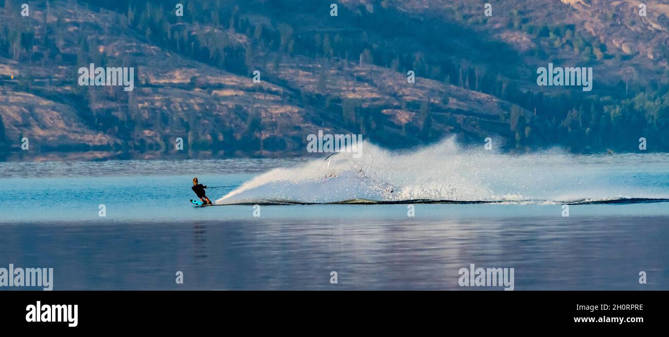Rear view of a waterskier on a lake, Canada Stock Photo