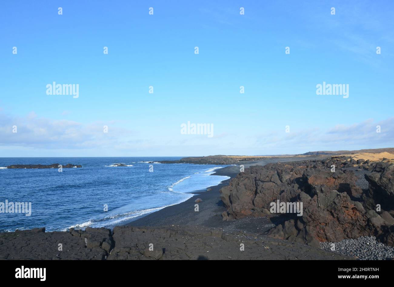 Stunning scenic seascape views of lava rock beach Stock Photo - Alamy