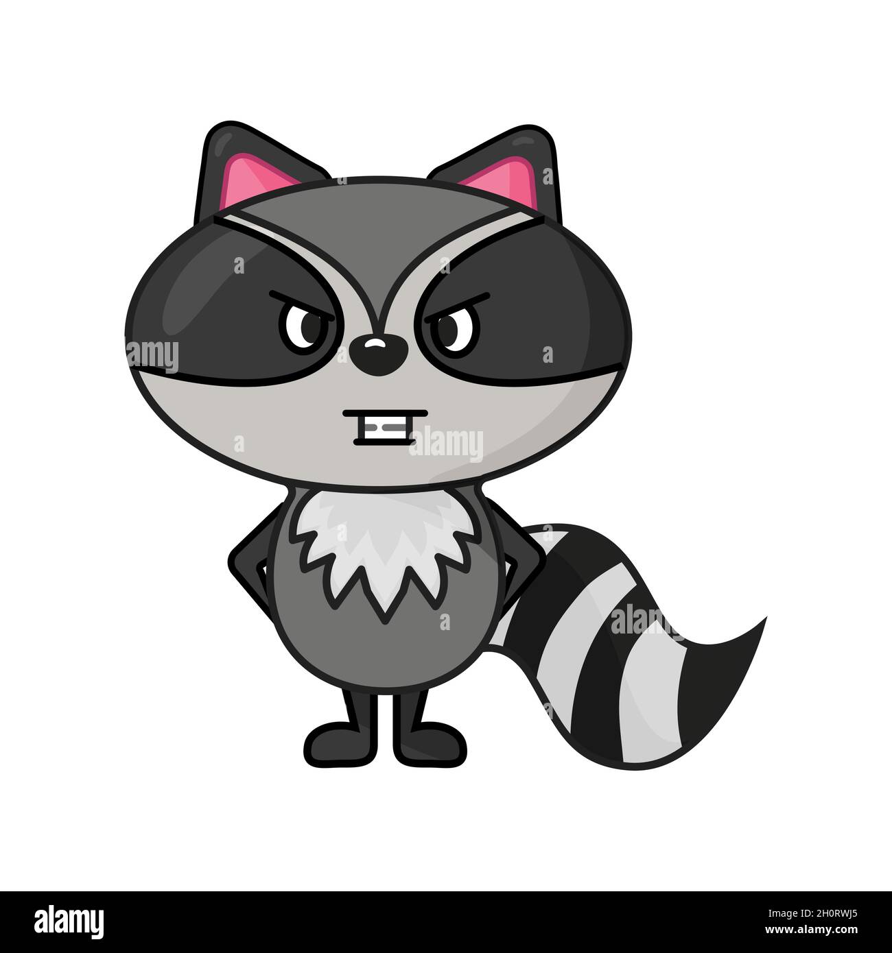 flat style funny angry raccoon character design Stock Vector