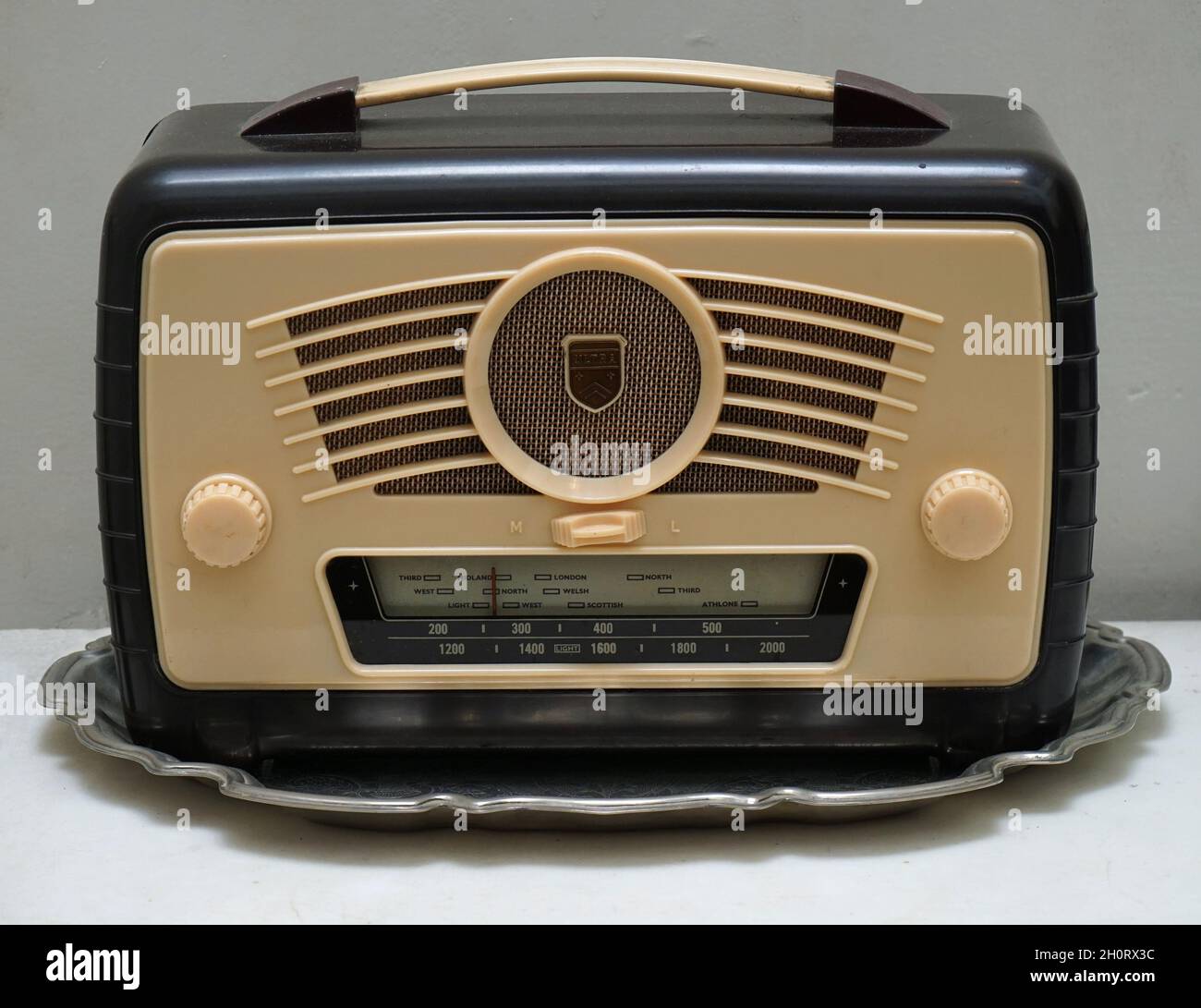 Vintage Ultra Radio on a Silver Tray. Stock Photo