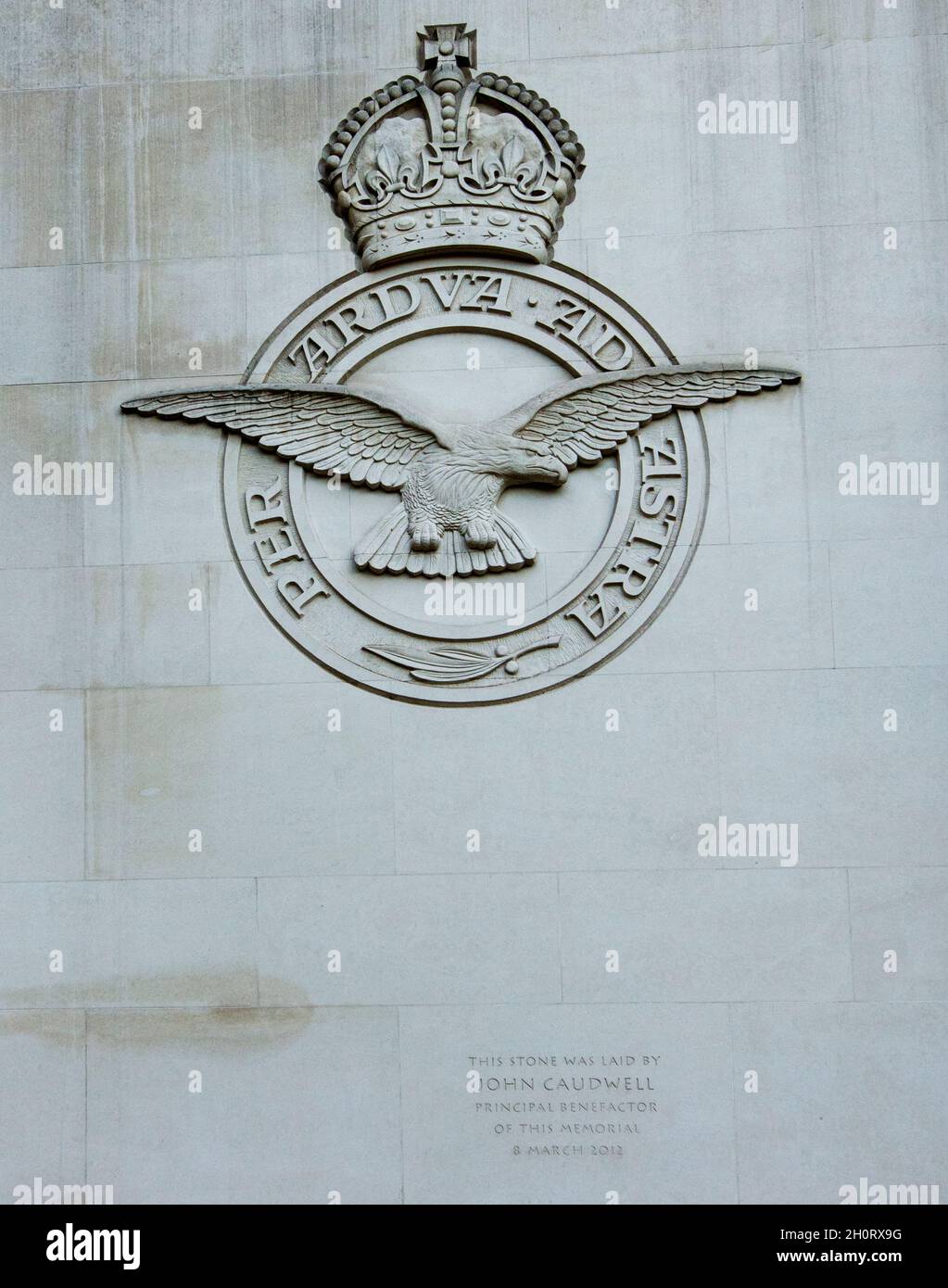 The Royal Air Force Bomber Command Memorial in The Green Park, London, designed by Liam O'Connor and Philip Jackson; the RAF crest on exterior Stock Photo