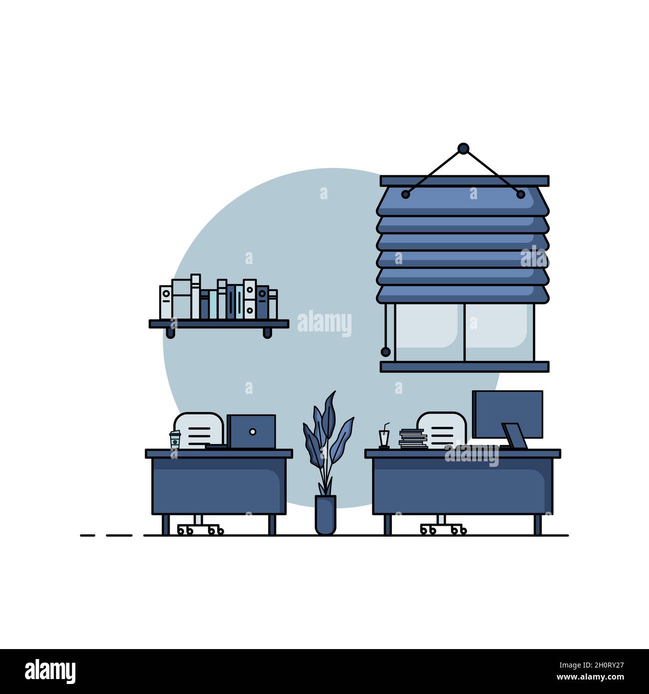 Working table flat design, Concept of working desk interior with ...