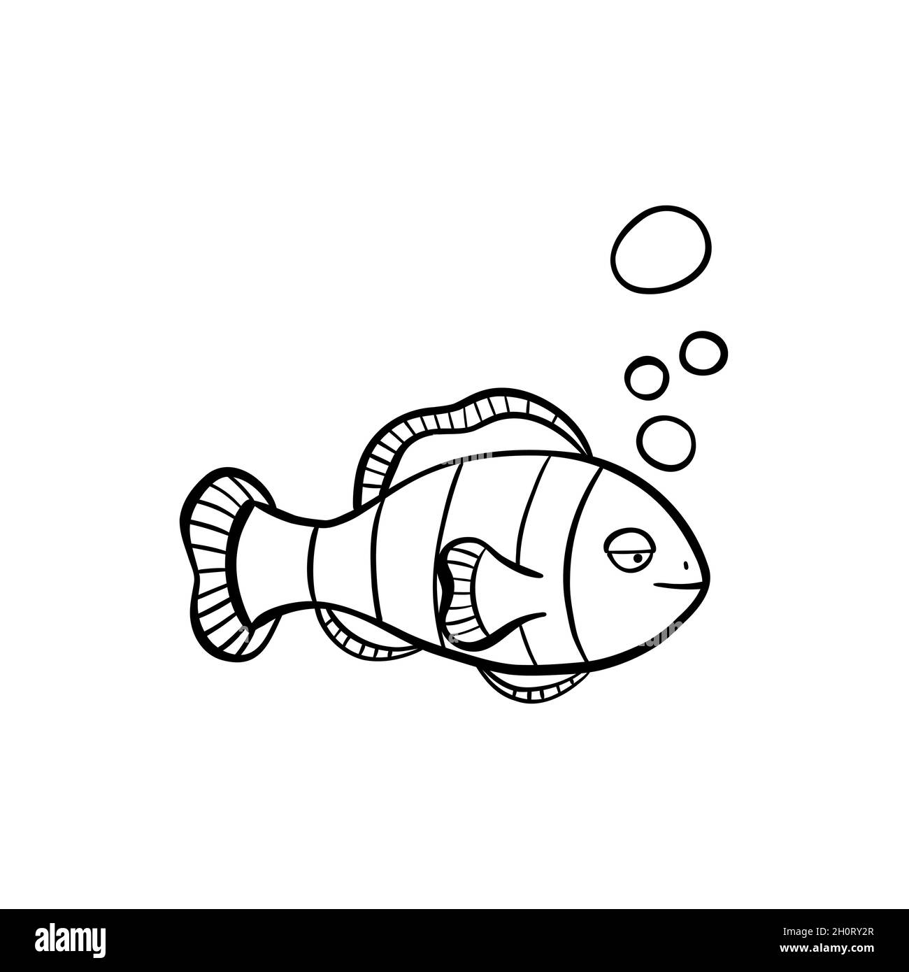 hand drawn clown fish illustration in doodle style Stock Vector