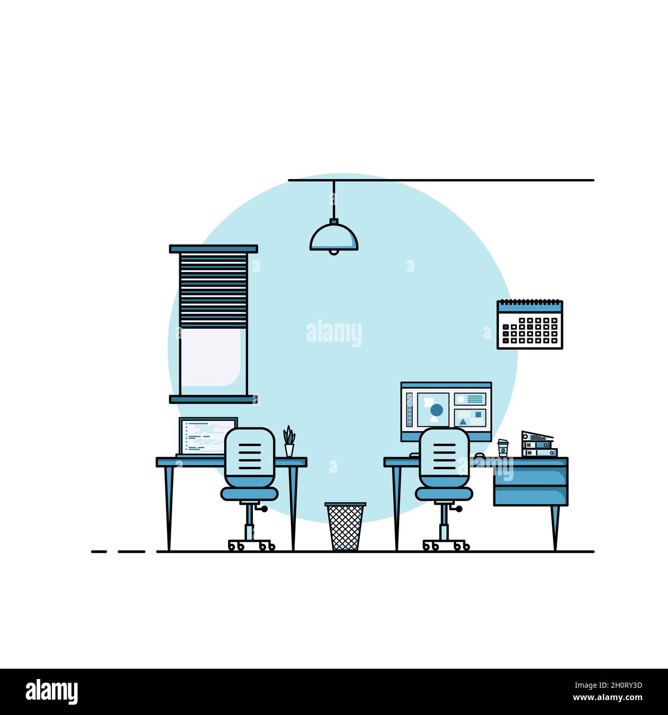 Working table flat design, Concept of working desk interior with