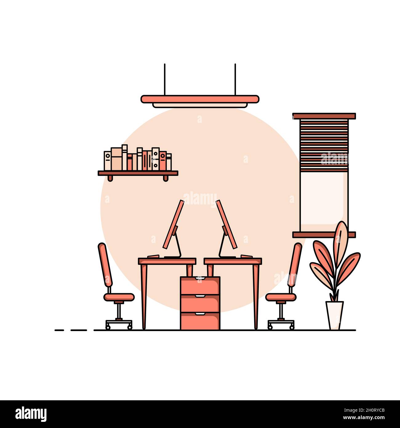 Working table flat design, Concept of working desk interior with ...