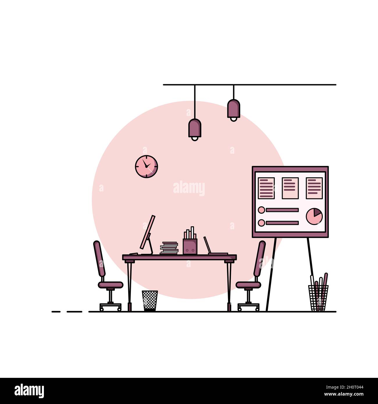 Working table flat design, Concept of working desk interior with