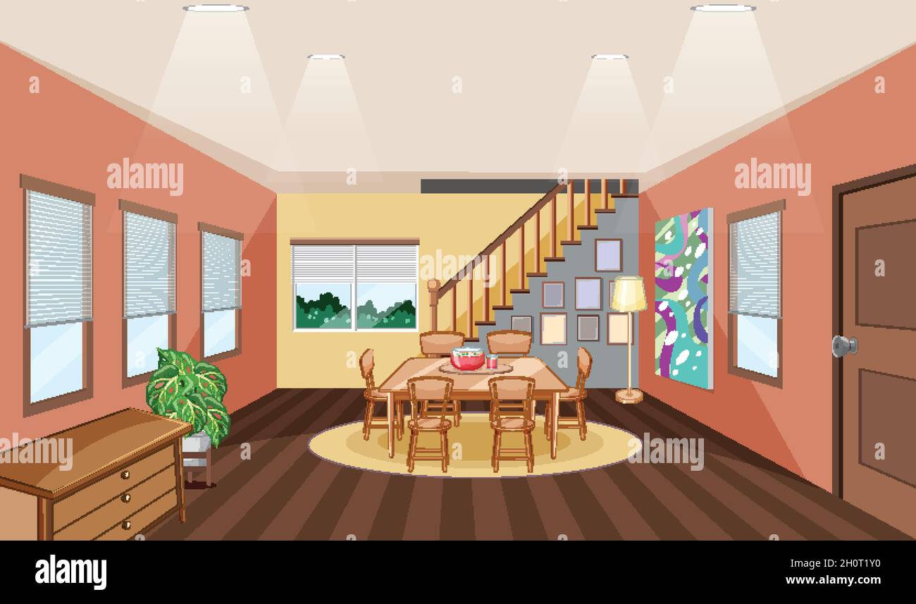 Living room interior design with furnitures illustration Stock Vector