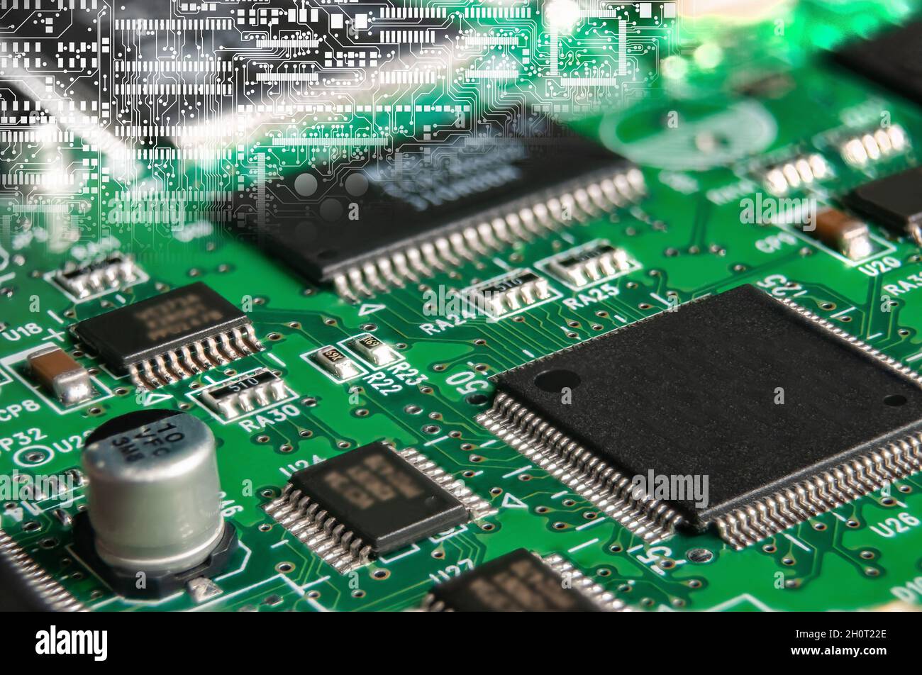 printed circuit board with surface mounted passive and active circuit