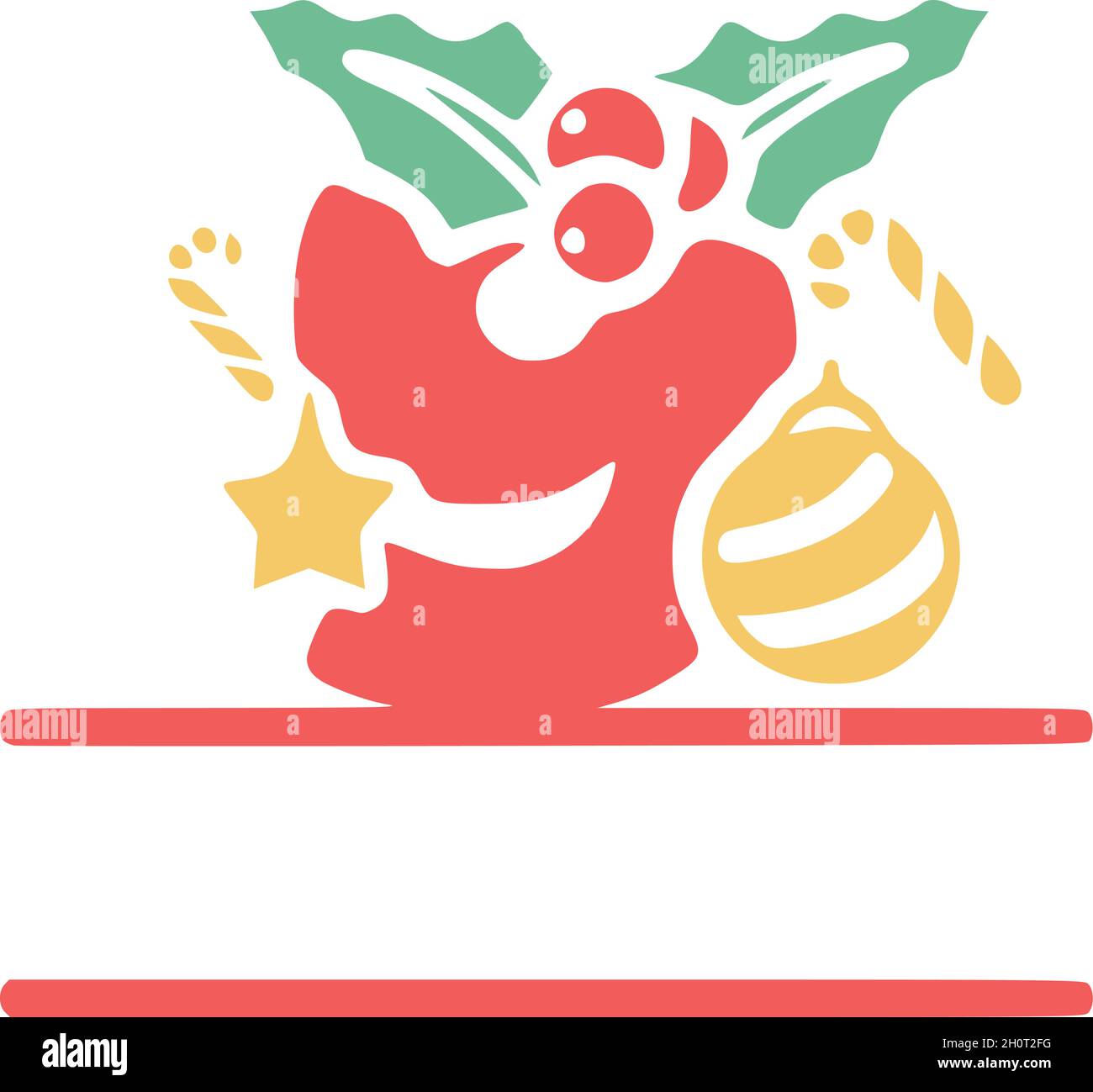 Number 9 is decorated with mistletoe and Christmas elements, personalized monogram, vector logo, emblems or initial design. Stock Vector