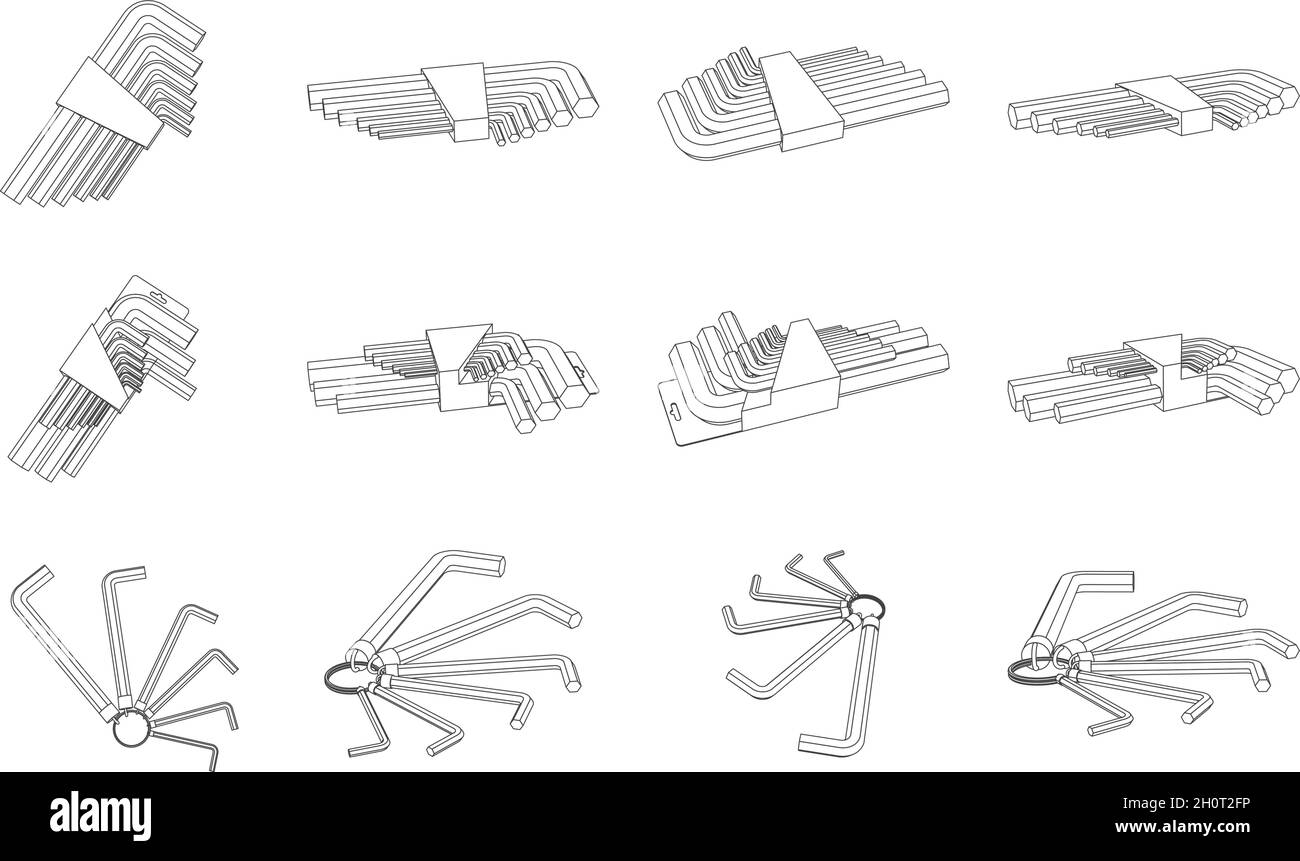 Vector illustration of hex allen wrench key set Stock Vector