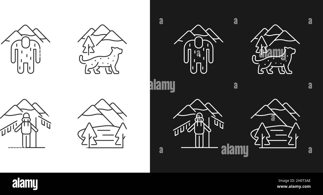 Mountaineering in Nepal linear icons set for dark and light mode Stock Vector