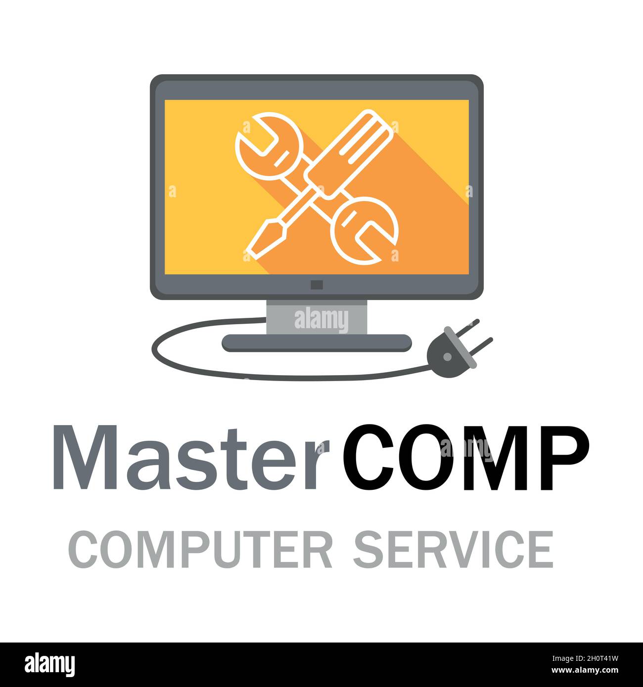 Computer repair service. Laptop with screwdriver and wrench. PC repair