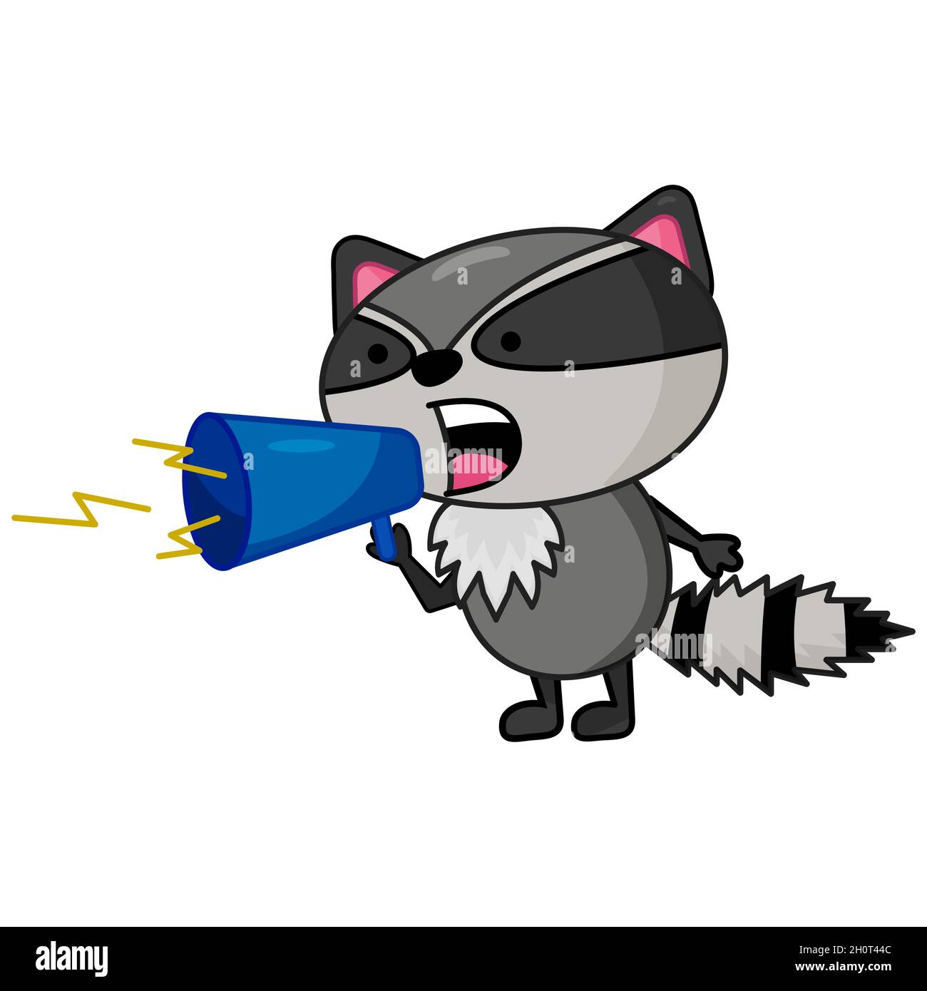 Cute raccoon character shouting in loudspeaker fla Stock Vector