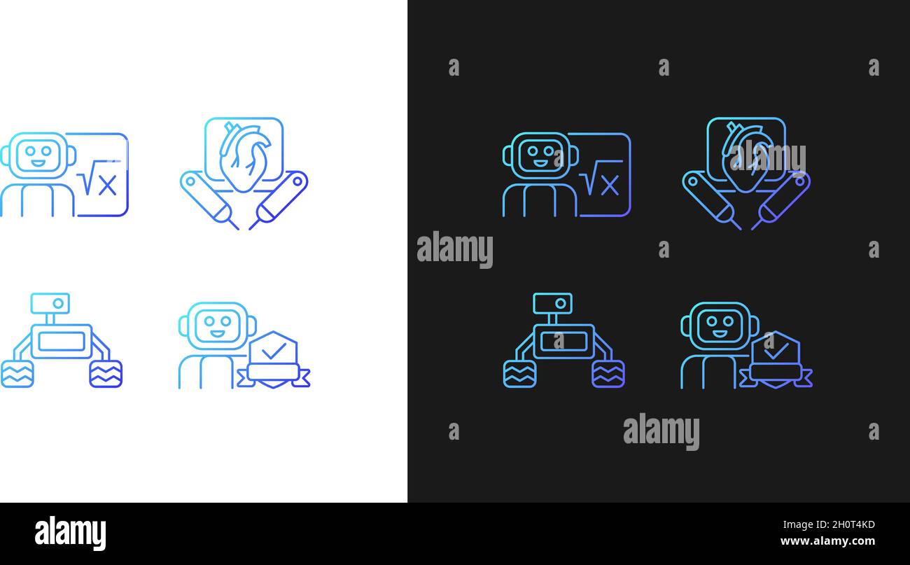 Robotics technology gradient icons set for dark and light mode Stock Vector