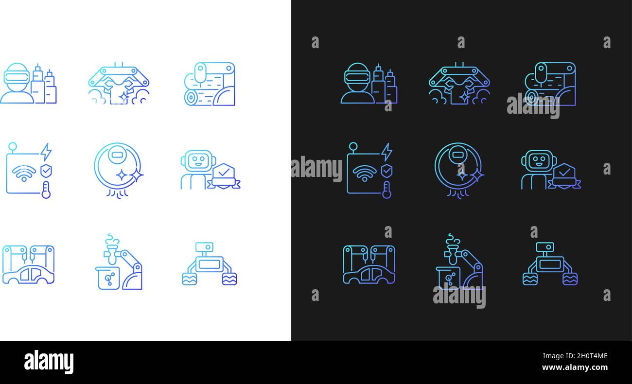 Automation technologies gradient icons set for dark and light mode Stock Vector