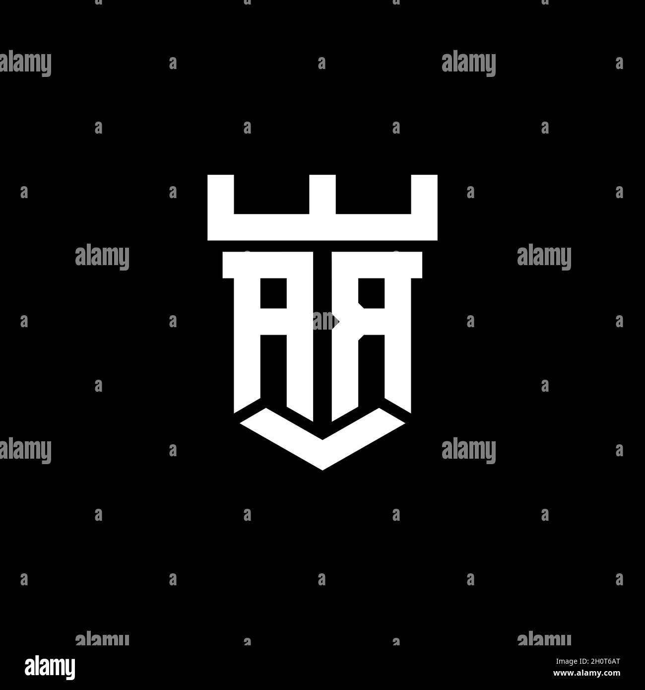 AR logo initial monogram with castle shape style design template isolated in black background Stock Vector