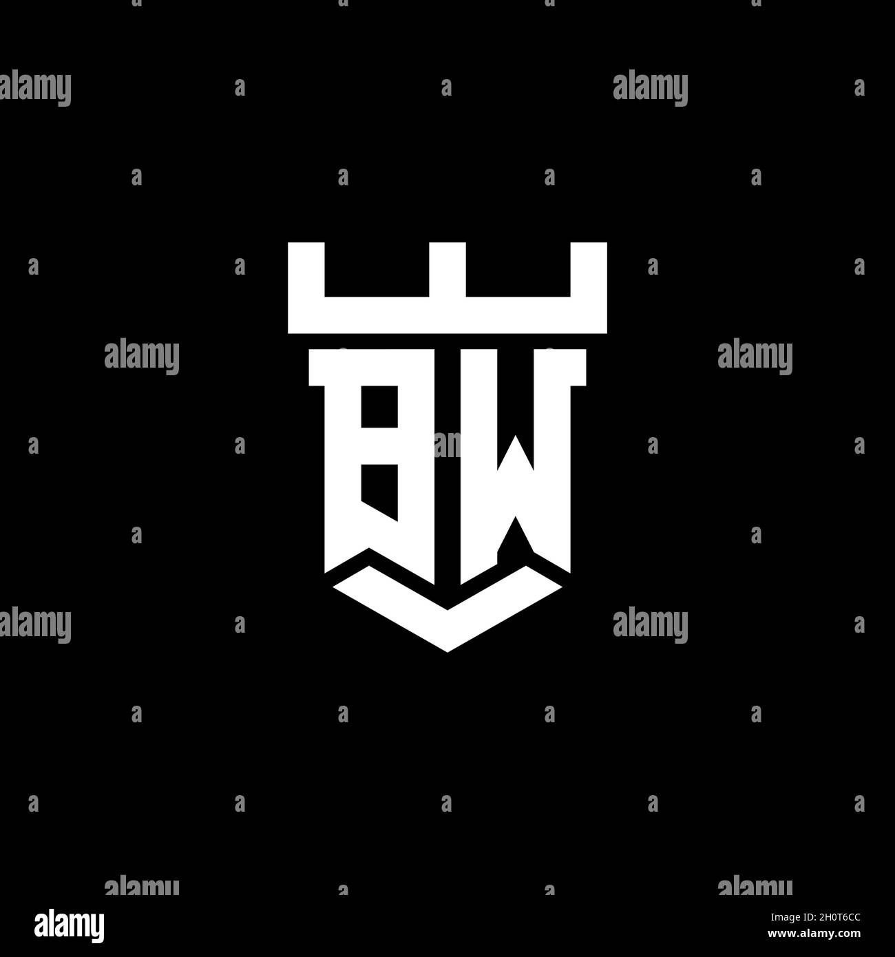 BW logo initial monogram with castle shape style design template ...