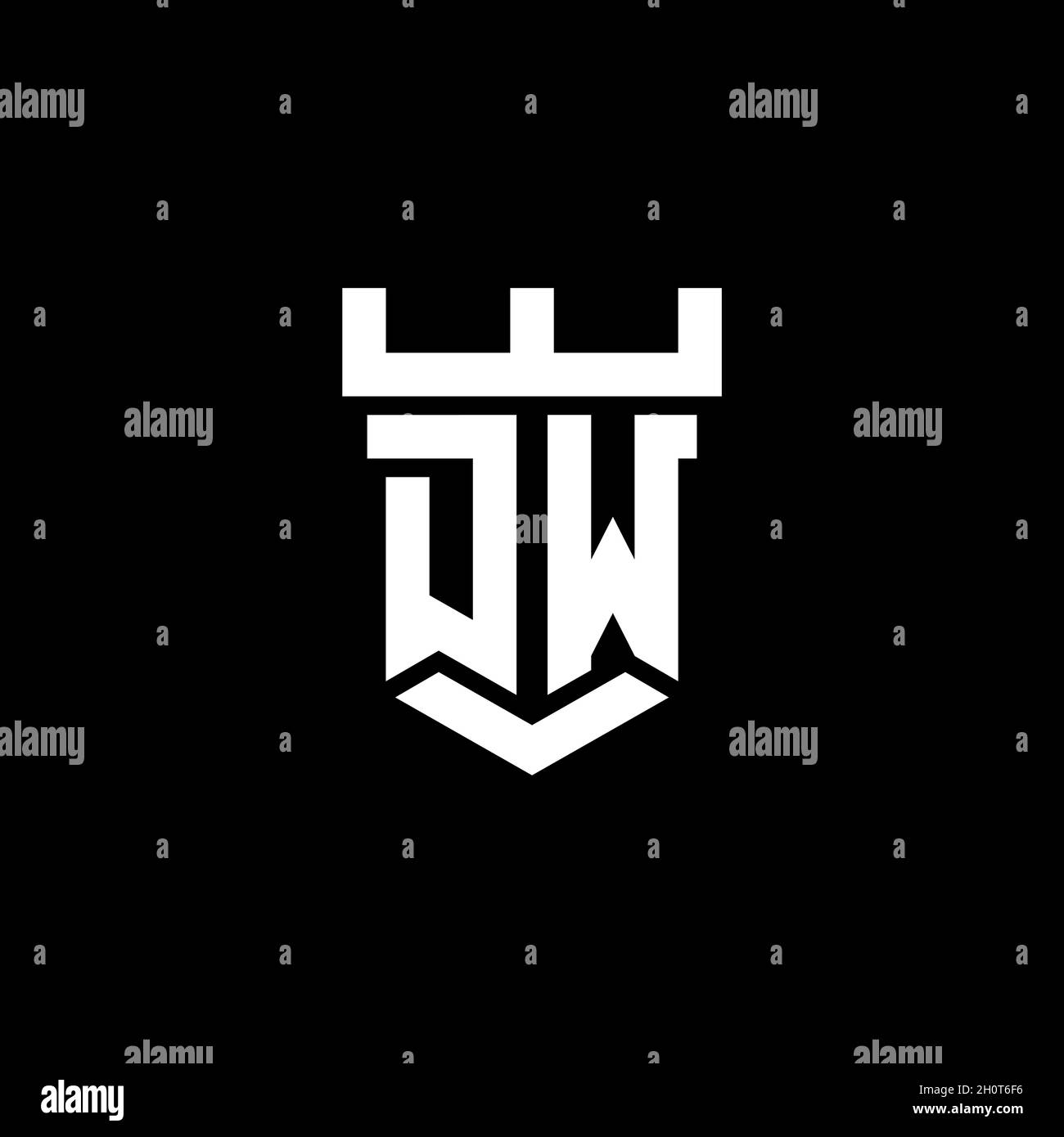 DW logo initial monogram with castle shape style design template isolated in black background Stock Vector