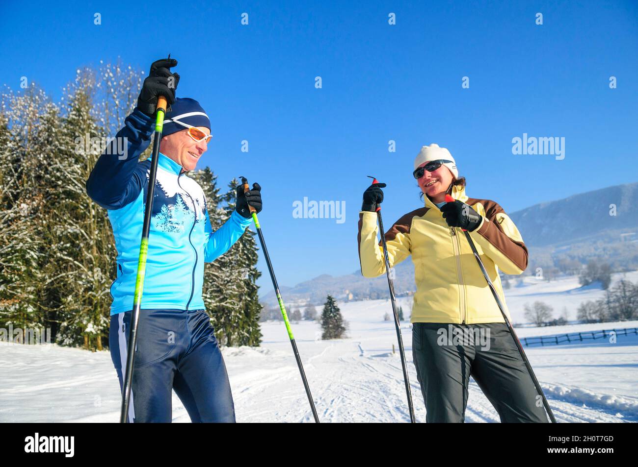 Cross-country Skiers in beautiful wintry ature Stock Photo