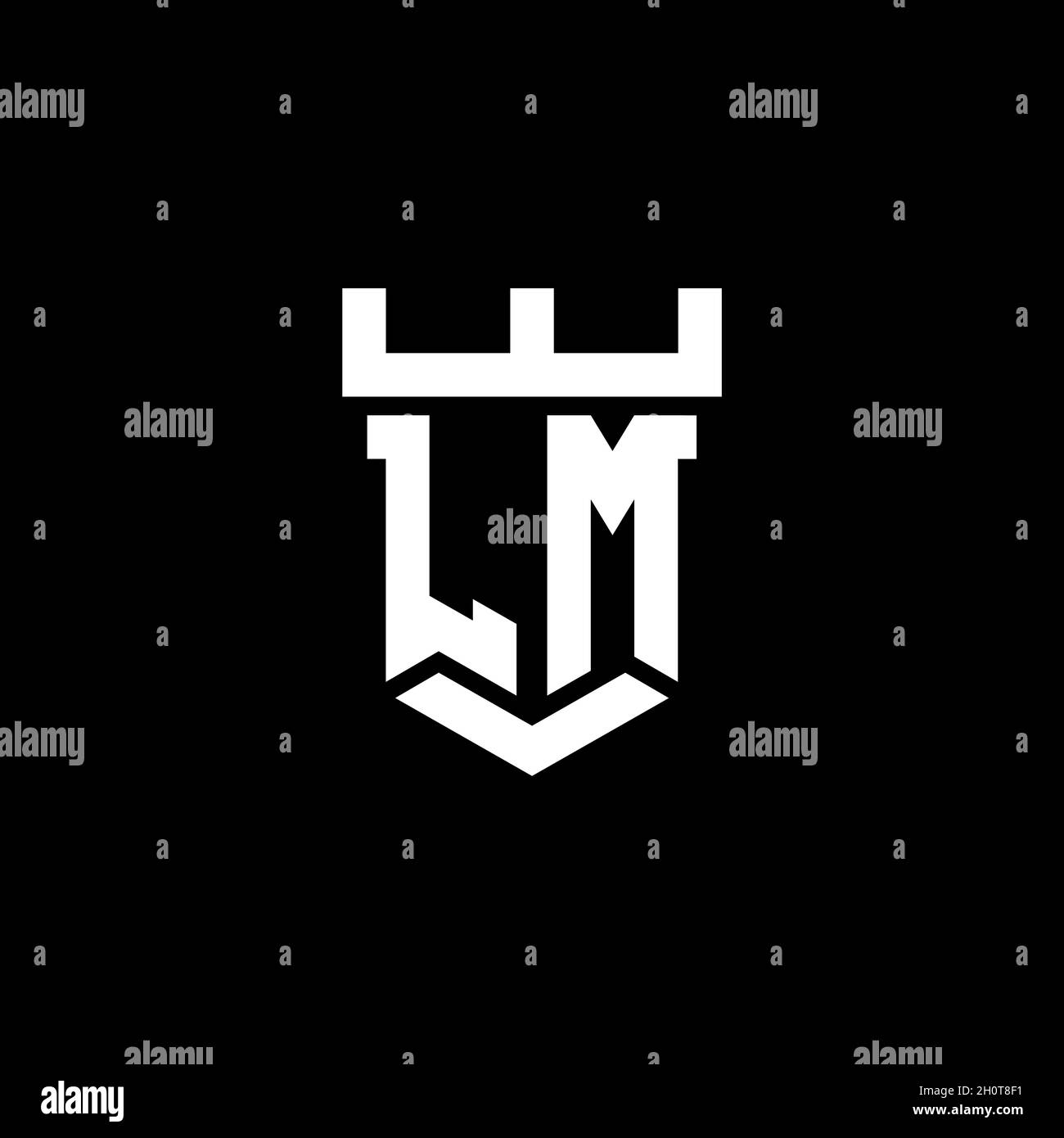 LM logo initial monogram with castle shape style design template isolated in black background Stock Vector