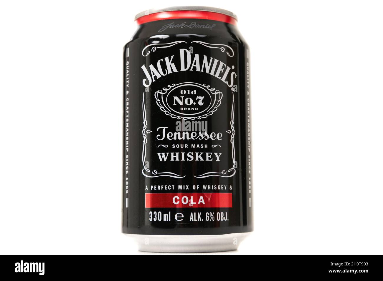 MINSK, BELARUS - OCT 14, 2021: Jack daniels cocktail whiskey with cola in an aluminum can Stock Photo