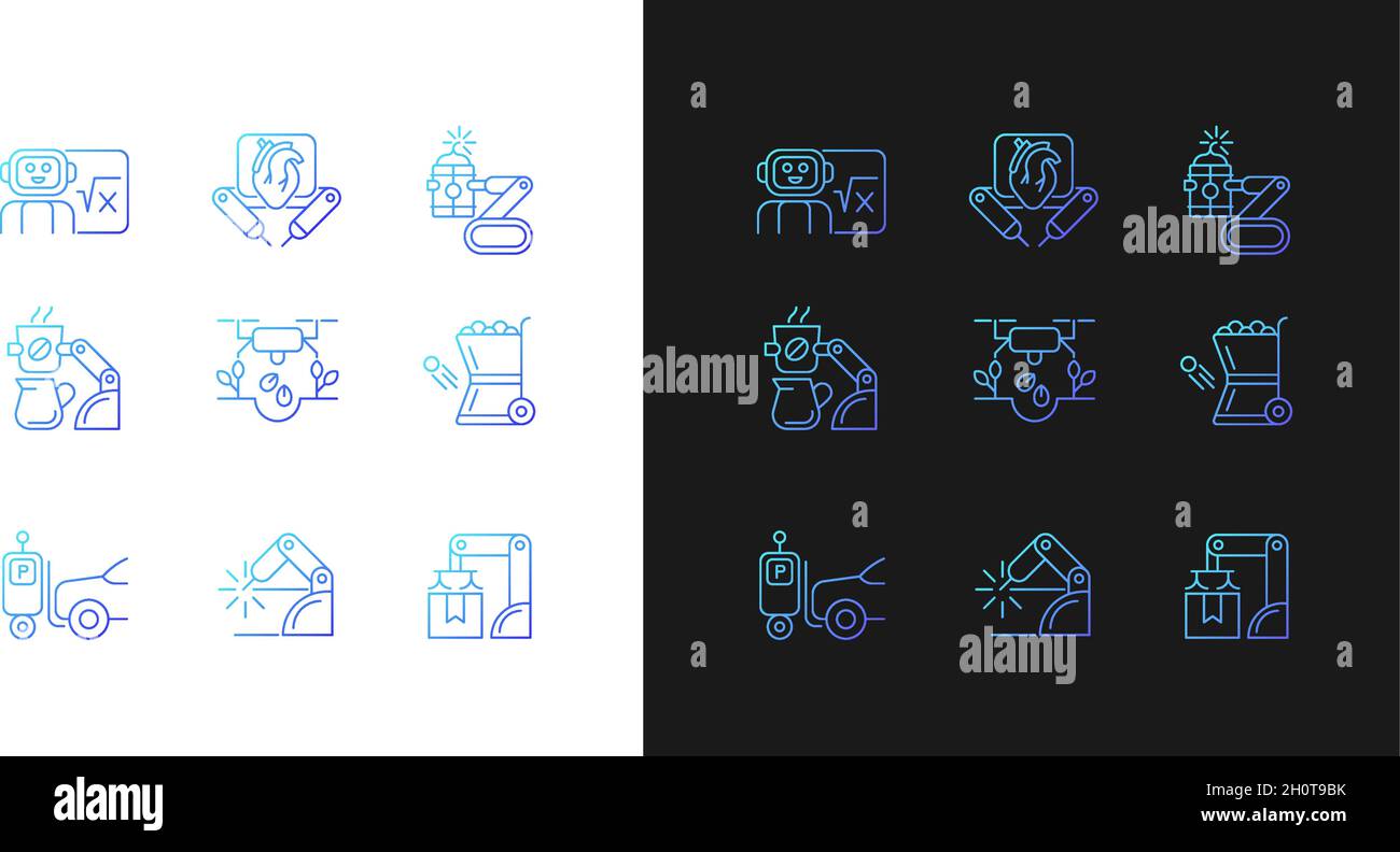 Leading technologies gradient icons set for dark and light mode Stock Vector