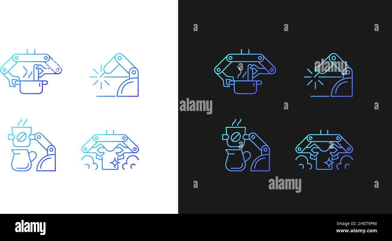 Automated mechanical devices gradient icons set for dark and light mode ...