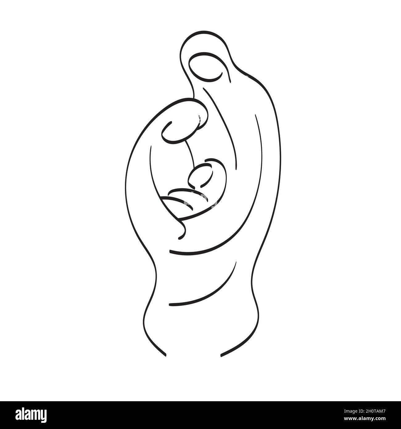 nativity story Christmas with Mary, Joseph and baby Jesus hand drawn lines illustration vector Stock Vector Image & Art - Alamy
